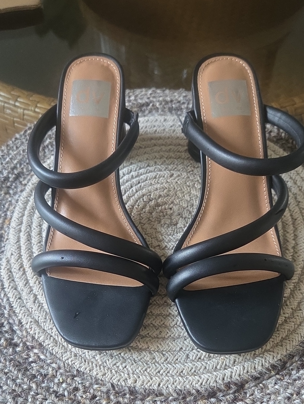 Dolce Vita Black Triple-Strap Square-Toe Slide Sandals